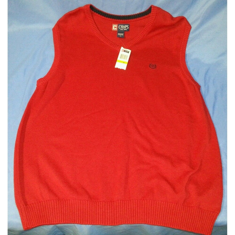 Chaps Sweater Vest Red 100% Cotton Preppy Grandpa Teacher Men's Size Medium - Picture 1 of 7